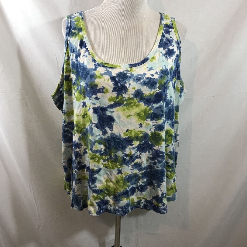 Avenue blue & lime floral design tank top - womens 26/28, bust 26".